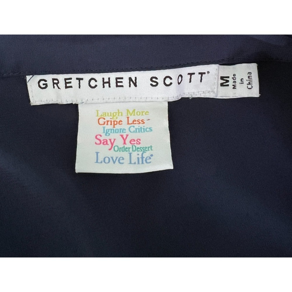 Gretchen Scott Womens Blouse Navy Blue Ruffle 3/4 Sleeve Button Up Size M - Picture 4 of 5
